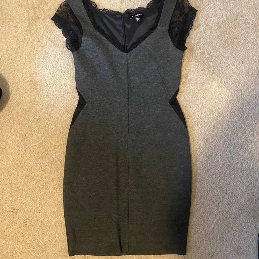 Bebe Elegant Gray Lace-Trimmed Dress